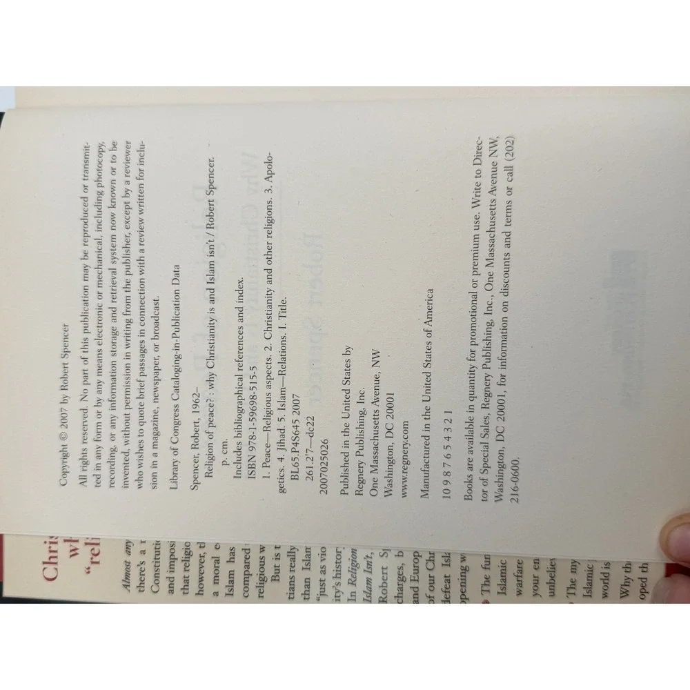 Religion of Peace? Why Christianity Is & Islam Isn't By Robert Spencer Hardcover